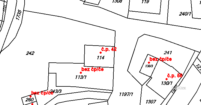 Pilníkov 42 na parcele st. 114 v KÚ Pilníkov I, Katastrální mapa