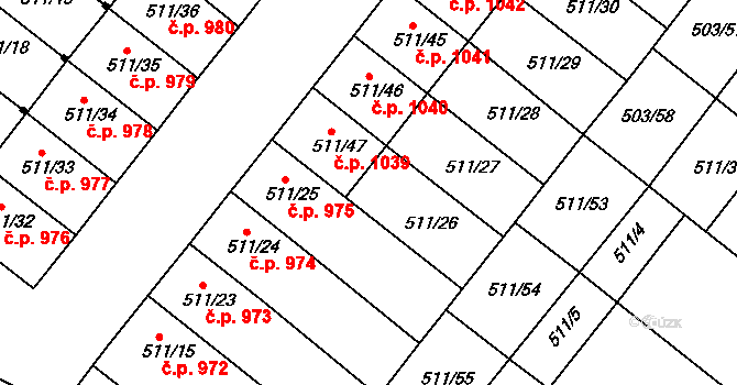Mutěnice 1039 na parcele st. 511/47 v KÚ Mutěnice, Katastrální mapa