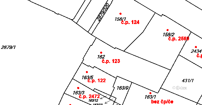 Hodonín 123 na parcele st. 162 v KÚ Hodonín, Katastrální mapa