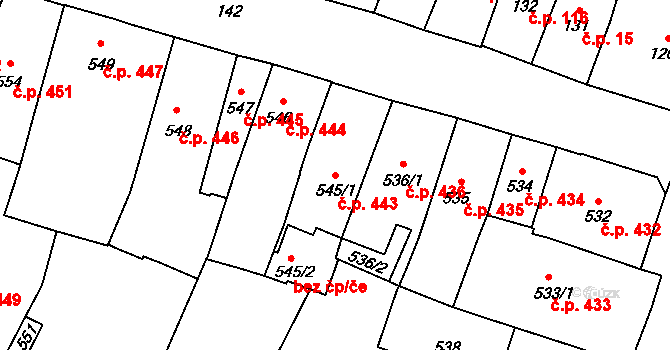 České Budějovice 1 443, České Budějovice na parcele st. 545/1 v KÚ České Budějovice 1, Katastrální mapa