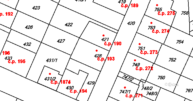 České Budějovice 5 193, České Budějovice na parcele st. 428 v KÚ České Budějovice 5, Katastrální mapa