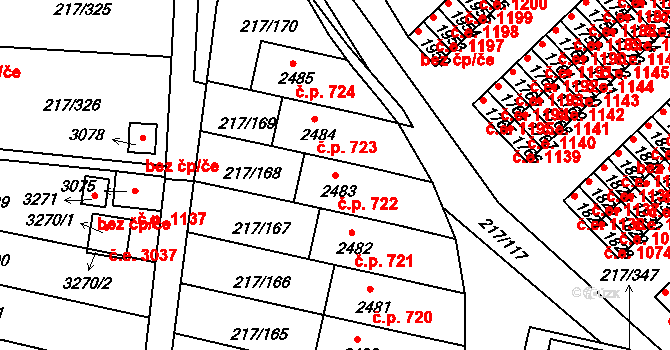 Sezimovo Ústí 722 na parcele st. 2483 v KÚ Sezimovo Ústí, Katastrální mapa