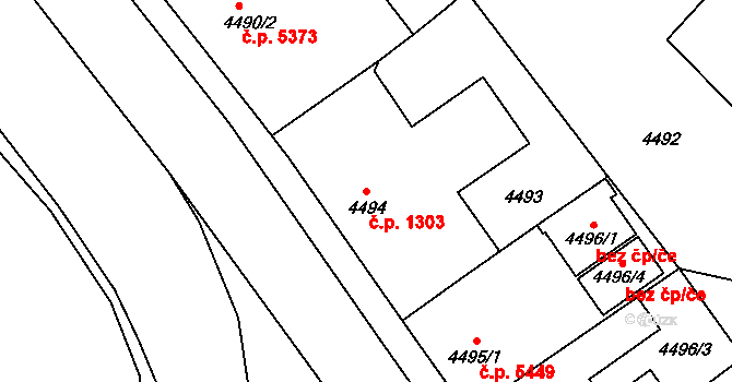 Chomutov 1303 na parcele st. 4494 v KÚ Chomutov I, Katastrální mapa
