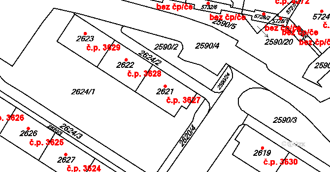 Chomutov 3627 na parcele st. 2621 v KÚ Chomutov I, Katastrální mapa