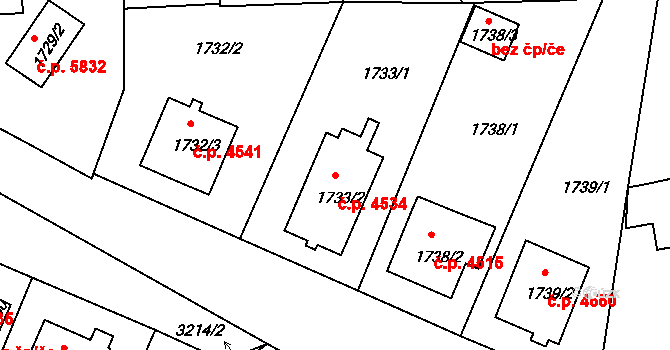 Chomutov 4534 na parcele st. 1733/2 v KÚ Chomutov II, Katastrální mapa