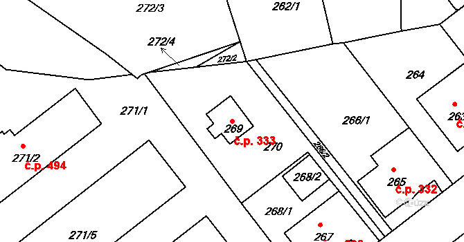 Liberec XI-Růžodol I 333, Liberec na parcele st. 269 v KÚ Růžodol I, Katastrální mapa