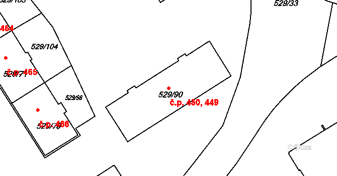 Ráj 449,450, Karviná na parcele st. 529/90 v KÚ Ráj, Katastrální mapa