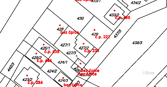 Křimice 236, Plzeň na parcele st. 427/2 v KÚ Křimice, Katastrální mapa