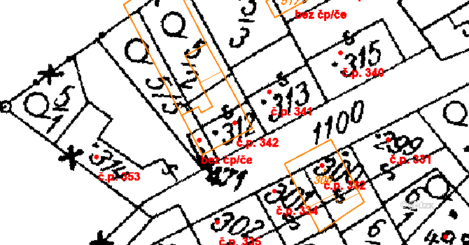 Žiželice 342 na parcele st. 312 v KÚ Žiželice nad Cidlinou, Katastrální mapa