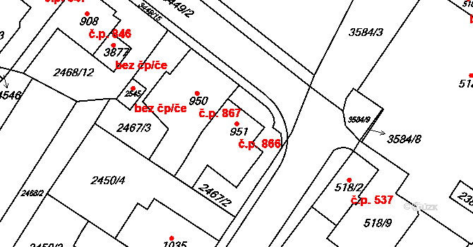 Česká Třebová 866 na parcele st. 951 v KÚ Česká Třebová, Katastrální mapa