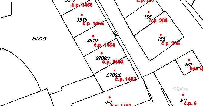 Vrchlabí 1453 na parcele st. 2706/1 v KÚ Vrchlabí, Katastrální mapa