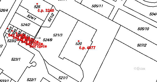 Chomutov 4977 na parcele st. 520 v KÚ Chomutov I, Katastrální mapa
