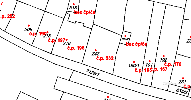 Buškovice 232, Podbořany na parcele st. 242 v KÚ Buškovice, Katastrální mapa