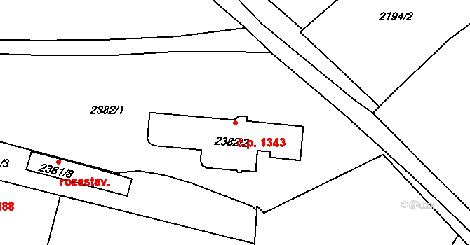 Valašské Meziříčí 1343 na parcele st. 2382/2 v KÚ Valašské Meziříčí-město, Katastrální mapa