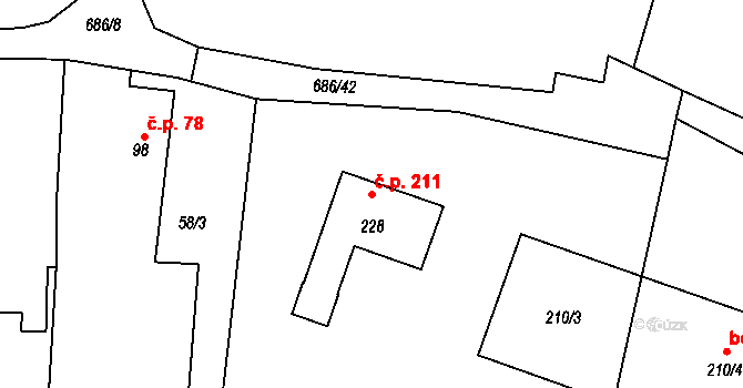 Mečeříž 211 na parcele st. 228 v KÚ Mečeříž, Katastrální mapa