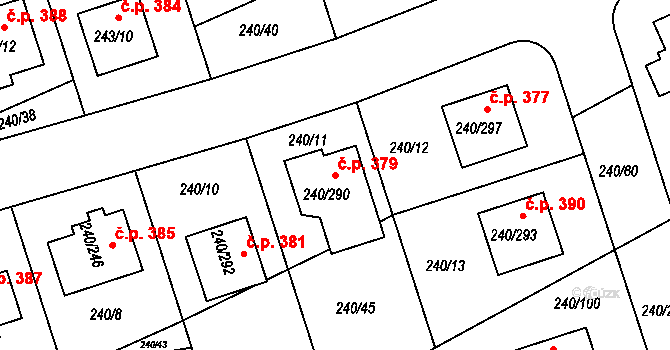 Boršov nad Vltavou 379 na parcele st. 240/290 v KÚ Boršov nad Vltavou, Katastrální mapa