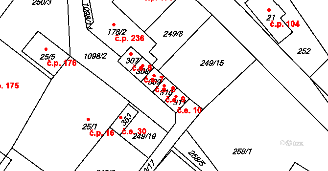 Chotyně 9 na parcele st. 310 v KÚ Chotyně, Katastrální mapa
