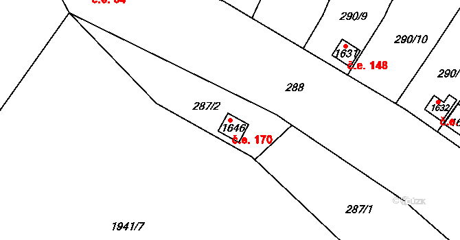 Rokytnice 170, Vsetín na parcele st. 1646 v KÚ Rokytnice u Vsetína, Katastrální mapa