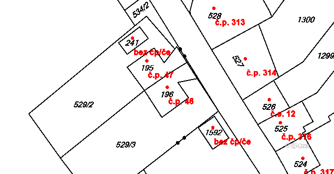 Bobr 46, Žacléř na parcele st. 196 v KÚ Bobr, Katastrální mapa