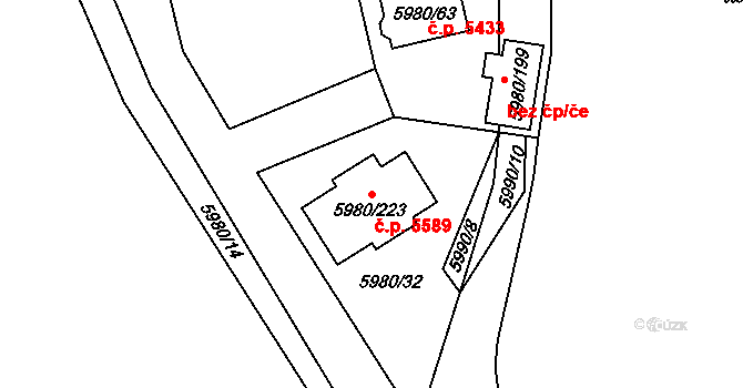 Chomutov 5589 na parcele st. 5980/223 v KÚ Chomutov I, Katastrální mapa
