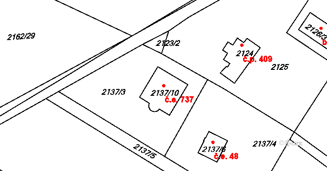 Mníšek pod Brdy 737 na parcele st. 2137/10 v KÚ Mníšek pod Brdy, Katastrální mapa