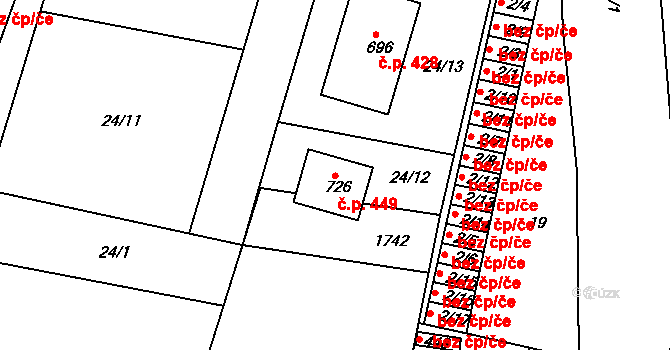 Opatovice nad Labem 449 na parcele st. 726 v KÚ Opatovice nad Labem, Katastrální mapa