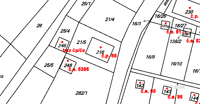 Zborná 68, Jihlava na parcele st. 216 v KÚ Zborná, Katastrální mapa