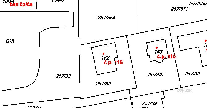 Chvalovice 116, Kovanice na parcele st. 162 v KÚ Chvalovice u Nymburka, Katastrální mapa
