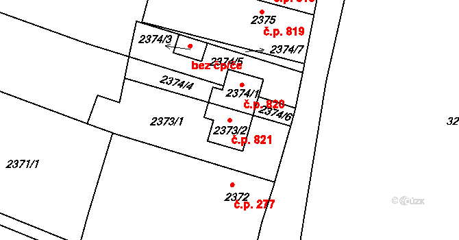 Jemnice 821 na parcele st. 2373/2 v KÚ Jemnice, Katastrální mapa