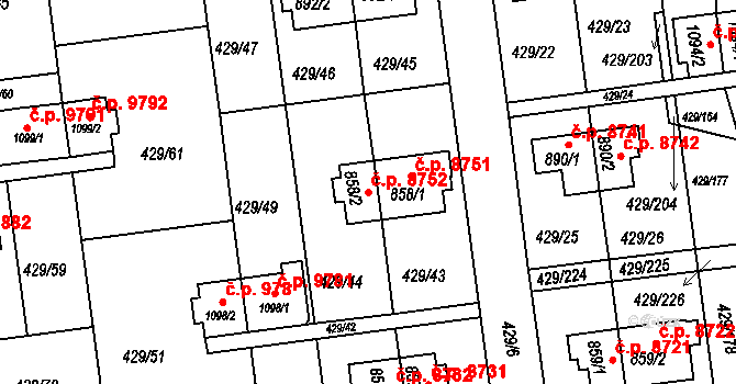 Otrokovice 8752 na parcele st. 858/2 v KÚ Otrokovice, Katastrální mapa