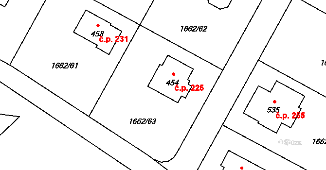 Olbramovice Ves 225, Olbramovice na parcele st. 454 v KÚ Olbramovice u Votic, Katastrální mapa