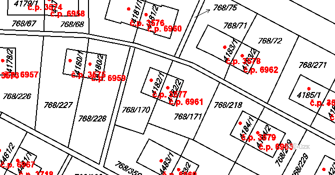 Zlín 6961 na parcele st. 4182/2 v KÚ Zlín, Katastrální mapa
