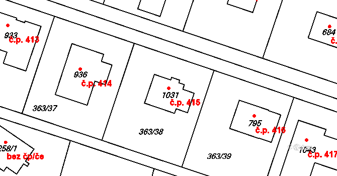 Bašť 415 na parcele st. 1031 v KÚ Bašť, Katastrální mapa