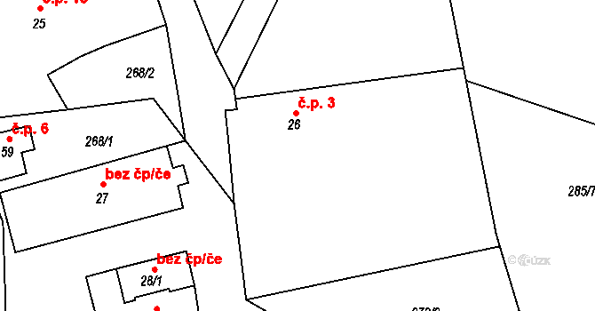 Vlčkovice 3, Neustupov na parcele st. 26 v KÚ Broumovice, Katastrální mapa