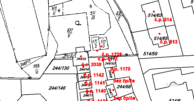 Dobšice 1171 na parcele st. 511/2 v KÚ Dobšice u Znojma, Katastrální mapa