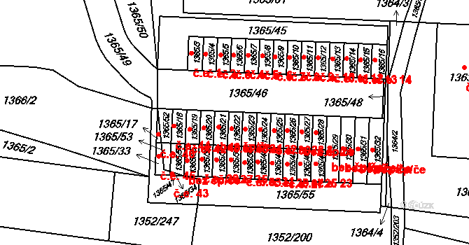Řepy 36, Praha na parcele st. 1365/22 v KÚ Řepy, Katastrální mapa