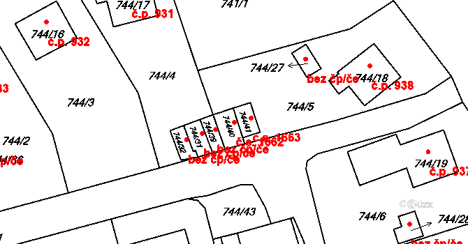 Pelhřimov 1662 na parcele st. 744/40 v KÚ Pelhřimov, Katastrální mapa