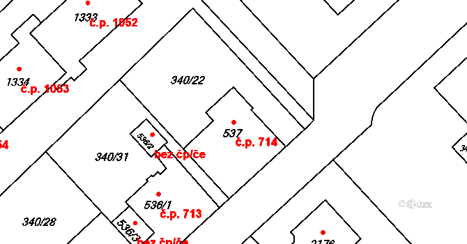 Hrabůvka 714, Ostrava na parcele st. 537 v KÚ Hrabůvka, Katastrální mapa
