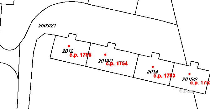 Poruba 1754, Ostrava na parcele st. 2013/1 v KÚ Poruba-sever, Katastrální mapa