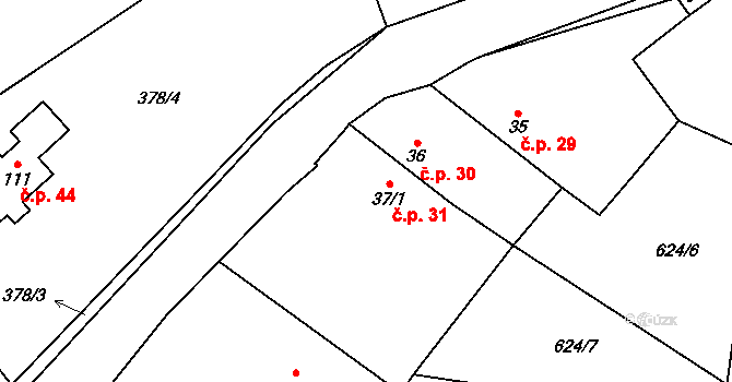 Chramosty 31, Dublovice na parcele st. 37/1 v KÚ Chramosty, Katastrální mapa
