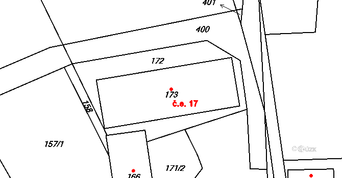 Bohuňov 17 na parcele st. 173 v KÚ Bohuňov, Katastrální mapa