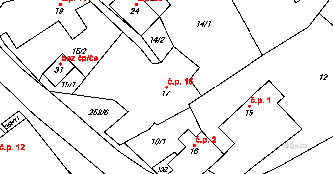 Skorotice 15 na parcele st. 17 v KÚ Skorotice, Katastrální mapa