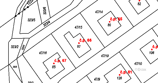 Moravská Svratka 66, Svratka na parcele st. 92 v KÚ Moravská Svratka, Katastrální mapa