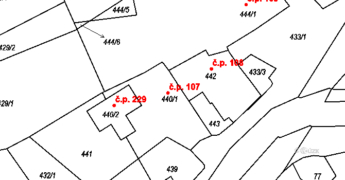 Dolní Ves 107, Fryšták na parcele st. 440/1 v KÚ Dolní Ves, Katastrální mapa