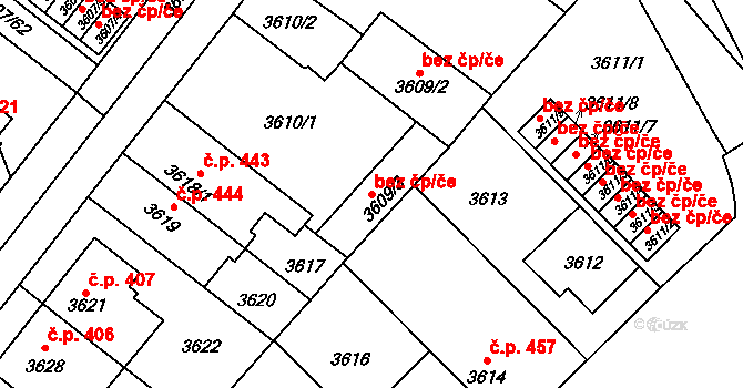 Plzeň 40032621 na parcele st. 3609/3 v KÚ Plzeň, Katastrální mapa