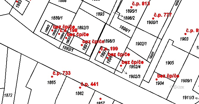 Velké Pavlovice 199 na parcele st. 1897 v KÚ Velké Pavlovice, Katastrální mapa