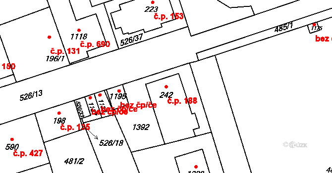 Prštné 188, Zlín na parcele st. 242 v KÚ Prštné, Katastrální mapa