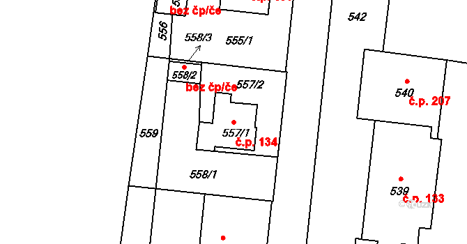 Neplachovice 134 na parcele st. 557/1 v KÚ Neplachovice, Katastrální mapa