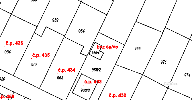 Brumov-Bylnice 42552621 na parcele st. 966/4 v KÚ Bylnice, Katastrální mapa