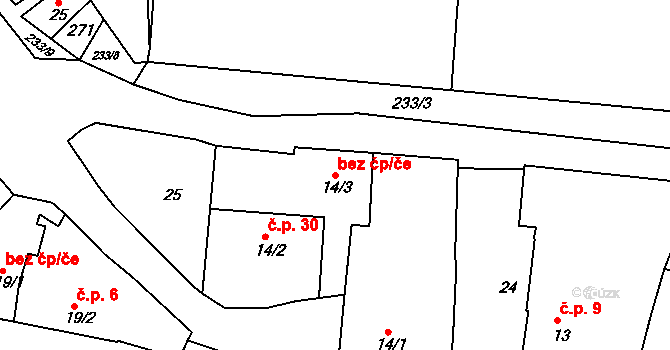 Babice 44079621 na parcele st. 14/3 v KÚ Bolíkovice, Katastrální mapa